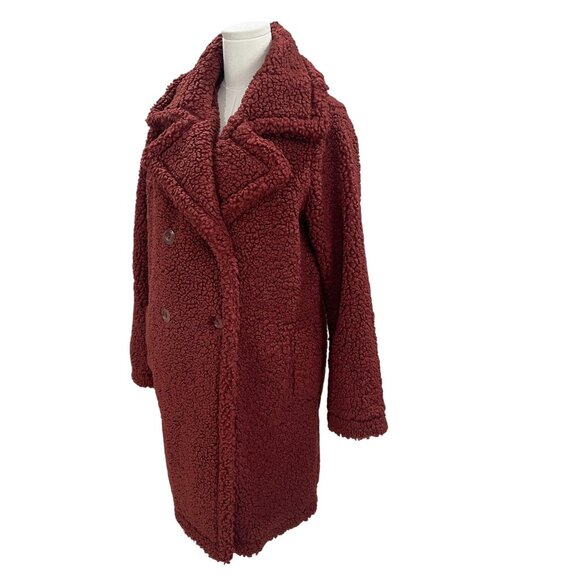 Zenana Teddy Sherpa Coat LXL Brown Double Breasted Fall Cozy Gorpcore Jacket - Picture 6 of 9